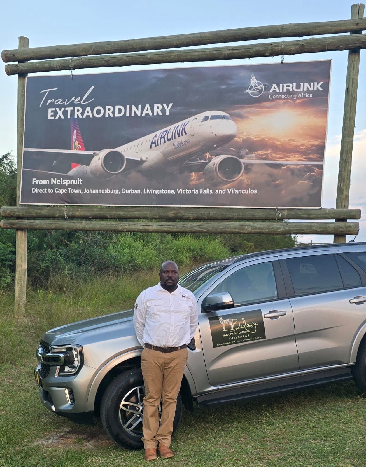 Steven from Budzatja Safaris & Touring with his transfer vehicle near Mjejane Game Reserve