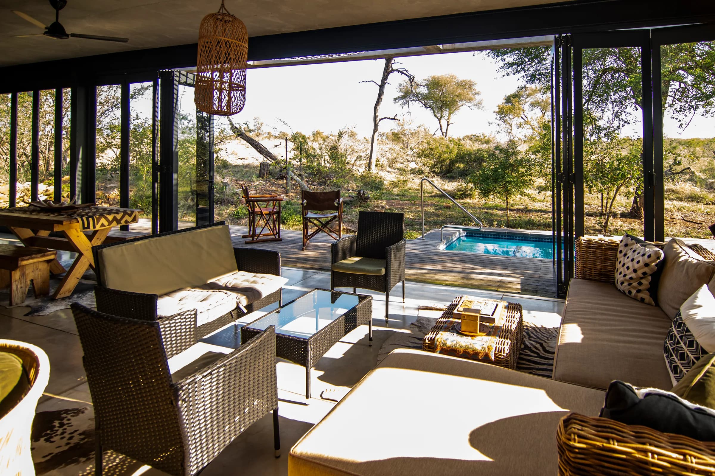 Lounge opening onto the plunge pool and the bush